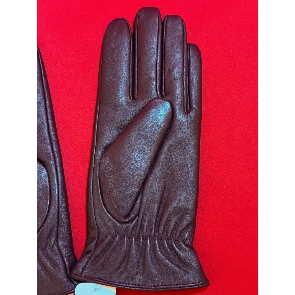 $94 Small 7”  Genuine Leather Burgundy Touch Screen Driving Warm Gloves Women